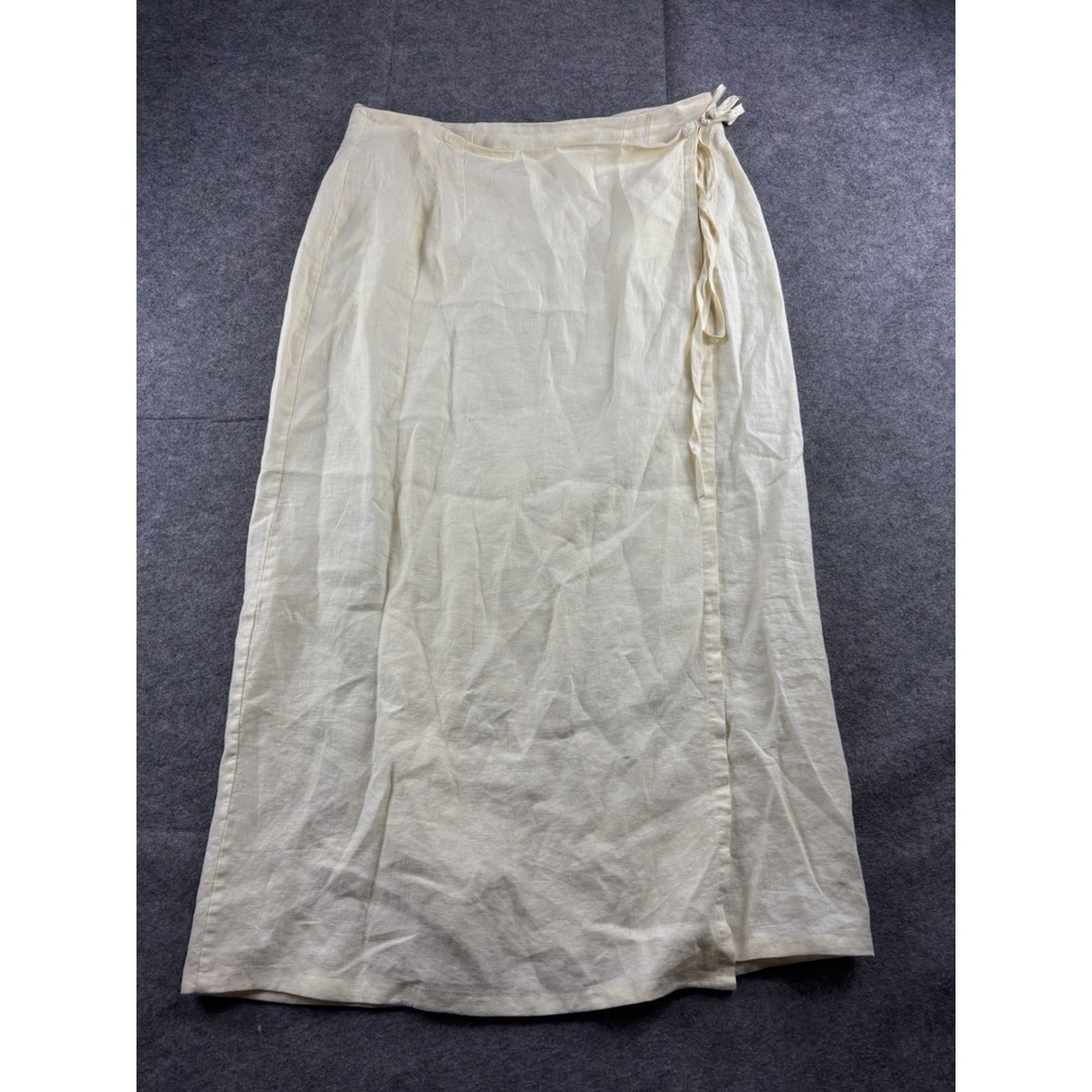 Bryn Walker Women M 100% Linen Skirt Lagenlook Minimalist Wrap Maxi Boho Coastal